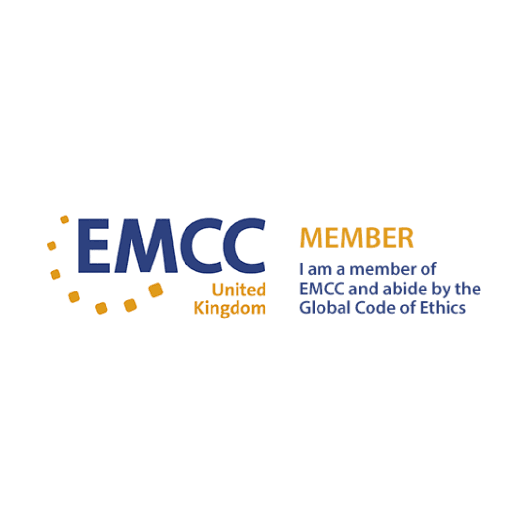 EMCC UK member certification logo, representing ethics & professional standards in coaching and mentoring.